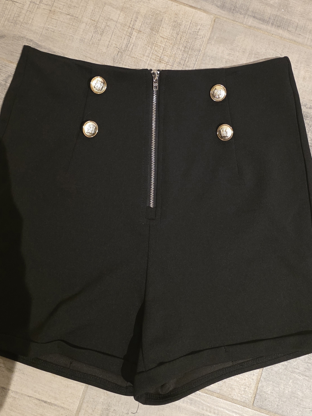 High-Waist Black Button Front Shorts